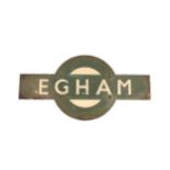 South Western Railway green and white enamel station sign 'Egham' (lettering re-painted) 33cm x