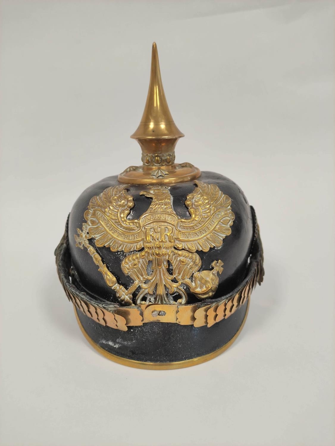 Imperial German Pickelhaube spiked officer's helmet model 1897. The helmet of black leather - Image 2 of 7