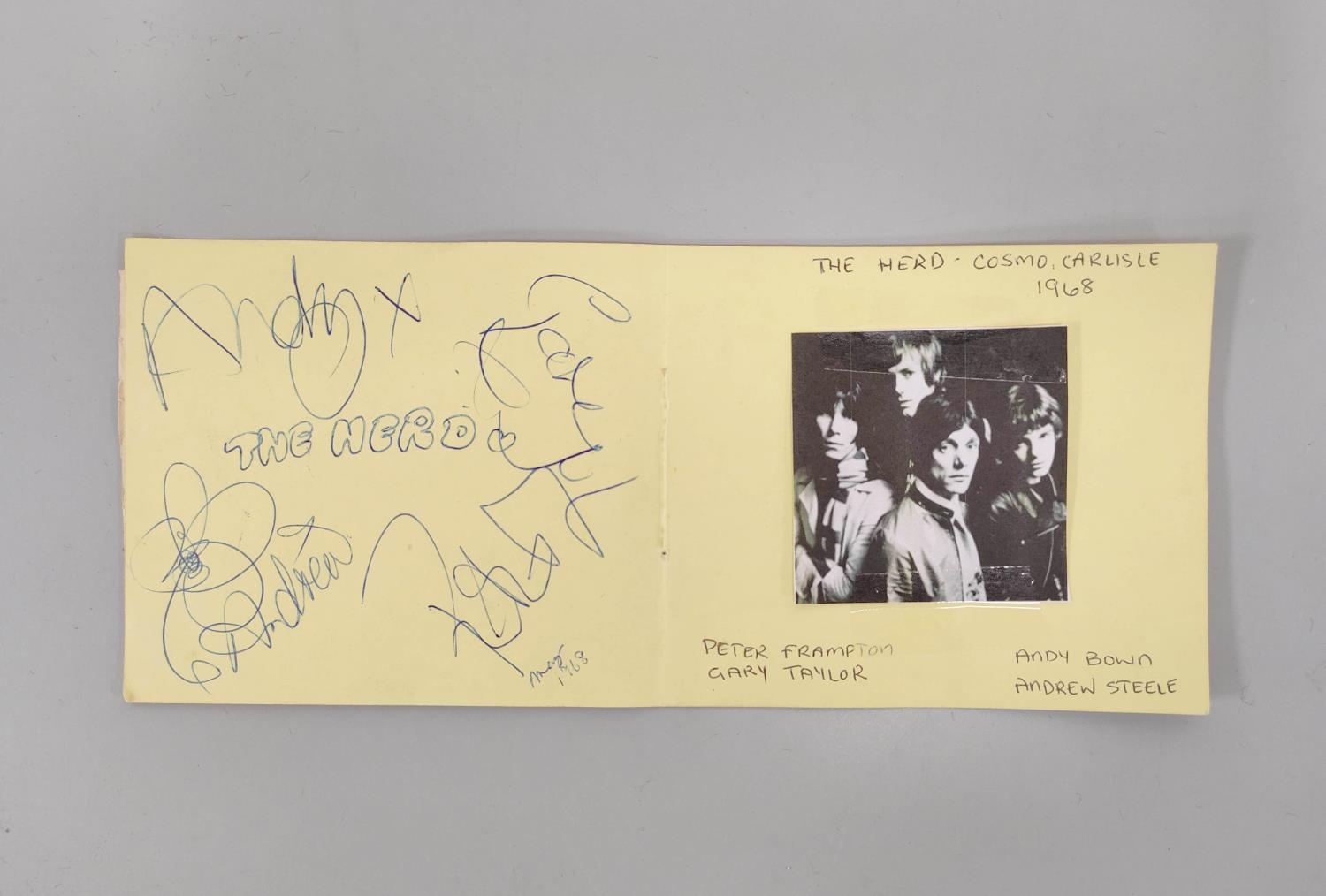 The Herd. Autographs from the Herd's 1968 Cosmo Ballroom Carlisle concert, signatures for