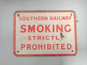 Southern Railway 'Smoking Prohibited Warning Enamel Sign, red lettering on a white ground, inscribed