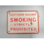 Southern Railway 'Smoking Prohibited Warning Enamel Sign, red lettering on a white ground, inscribed