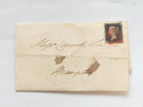 Great Britain. Victorian correspondence having penny black stamp on envelope cover, with red Maltese