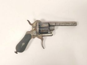 Antique 1860s six shot double-action revolver chambered in 9mm pinfire with flip out trigger and