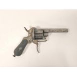 Antique 1860s six shot double-action revolver chambered in 9mm pinfire with flip out trigger and