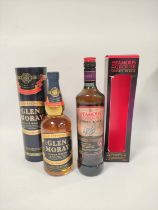 Glen Moray single Speyside malt Scotch whisky, 70cl, 40% vol, tubed, with The Famous Grouse smoky