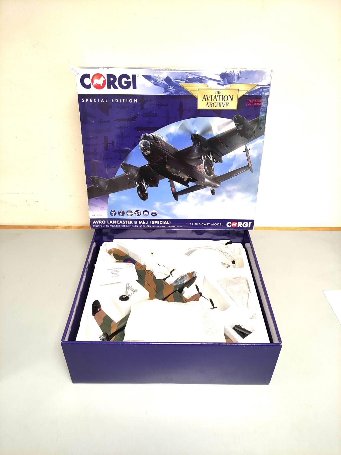 Corgi Aviation Archive. Special edition 1:72 scale Avro Lancaster B Mk1 model No. AA32618.