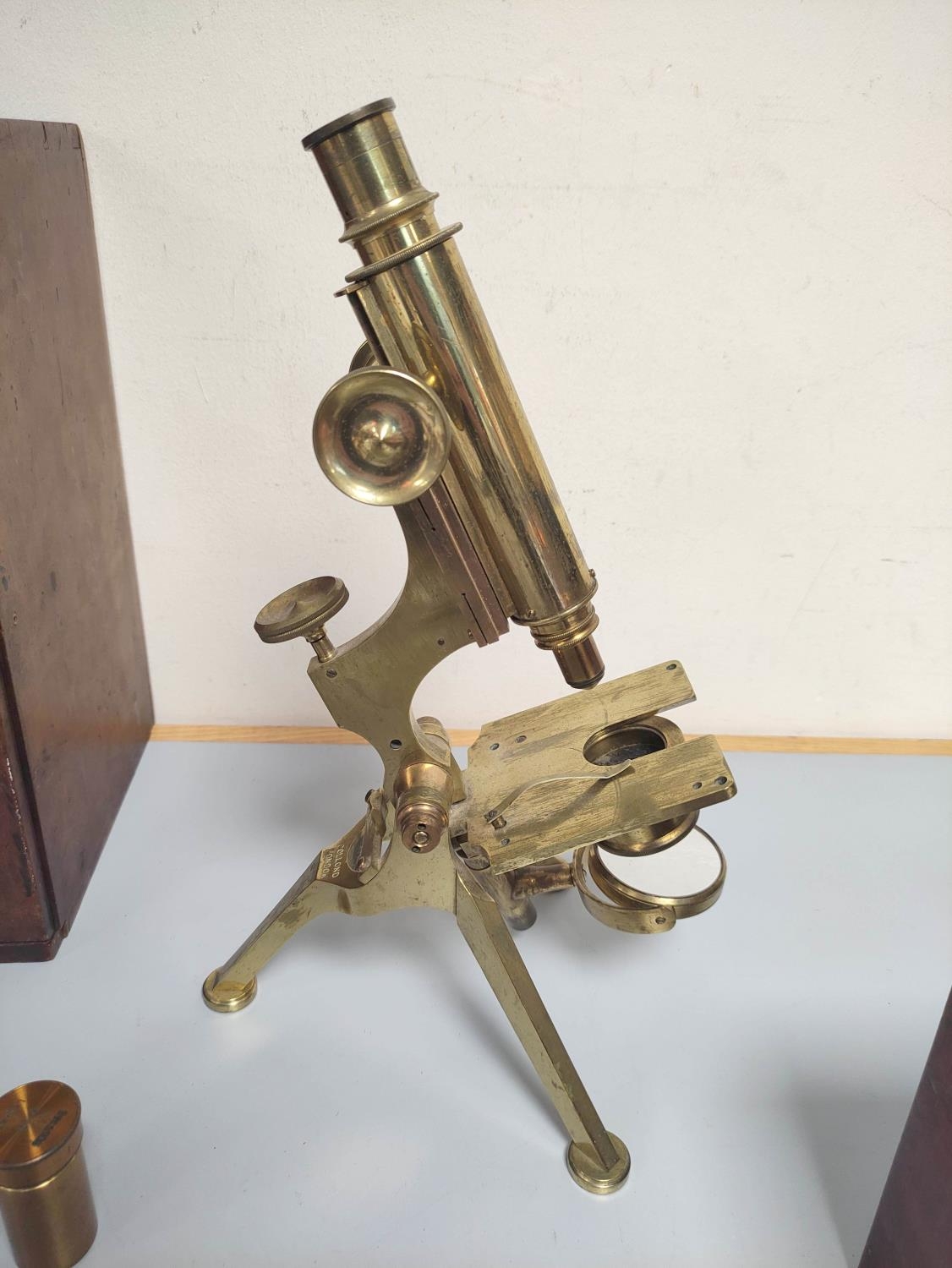 A 19th century monocular microscope by Dollond of London c1880s signed on the foot ''Dollond - Image 2 of 6