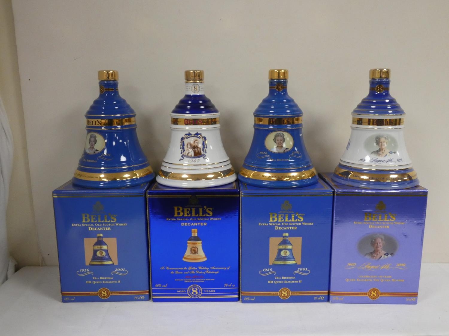 Four bottles of BELLS blended Scotch whisky to include 50th Golden Wedding Anniversary, Queen