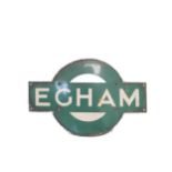 South Western Railway green and white enamel station sign 'Egham' 33cm x 66cm.