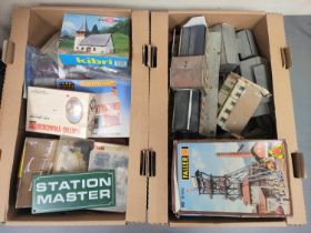 Two boxes of model railway buildings and components to include a Faller H0 scale Minehead B-945,