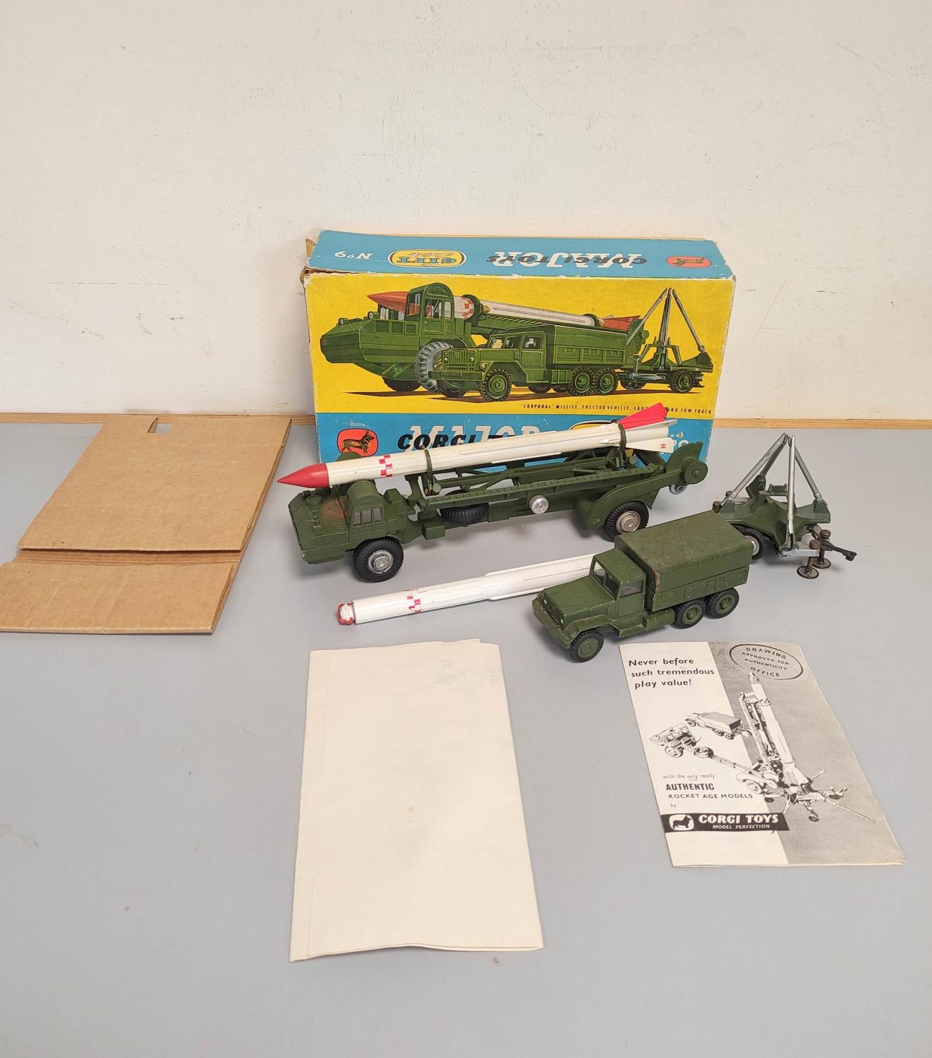 Corgi Toys. Major Gift Set No 9: 'Corporal' Missile, Erector Vehicle, Launcher and Town Truck. Boxed