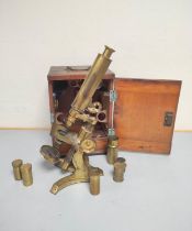 A monocular microscope by James How, London, c1850, signed on the foot ''James How, 2 Foster Lane