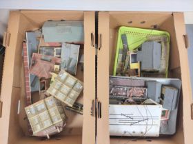 Two boxes of model railway buildings to include some examples by Will's Finecast and comprising of a