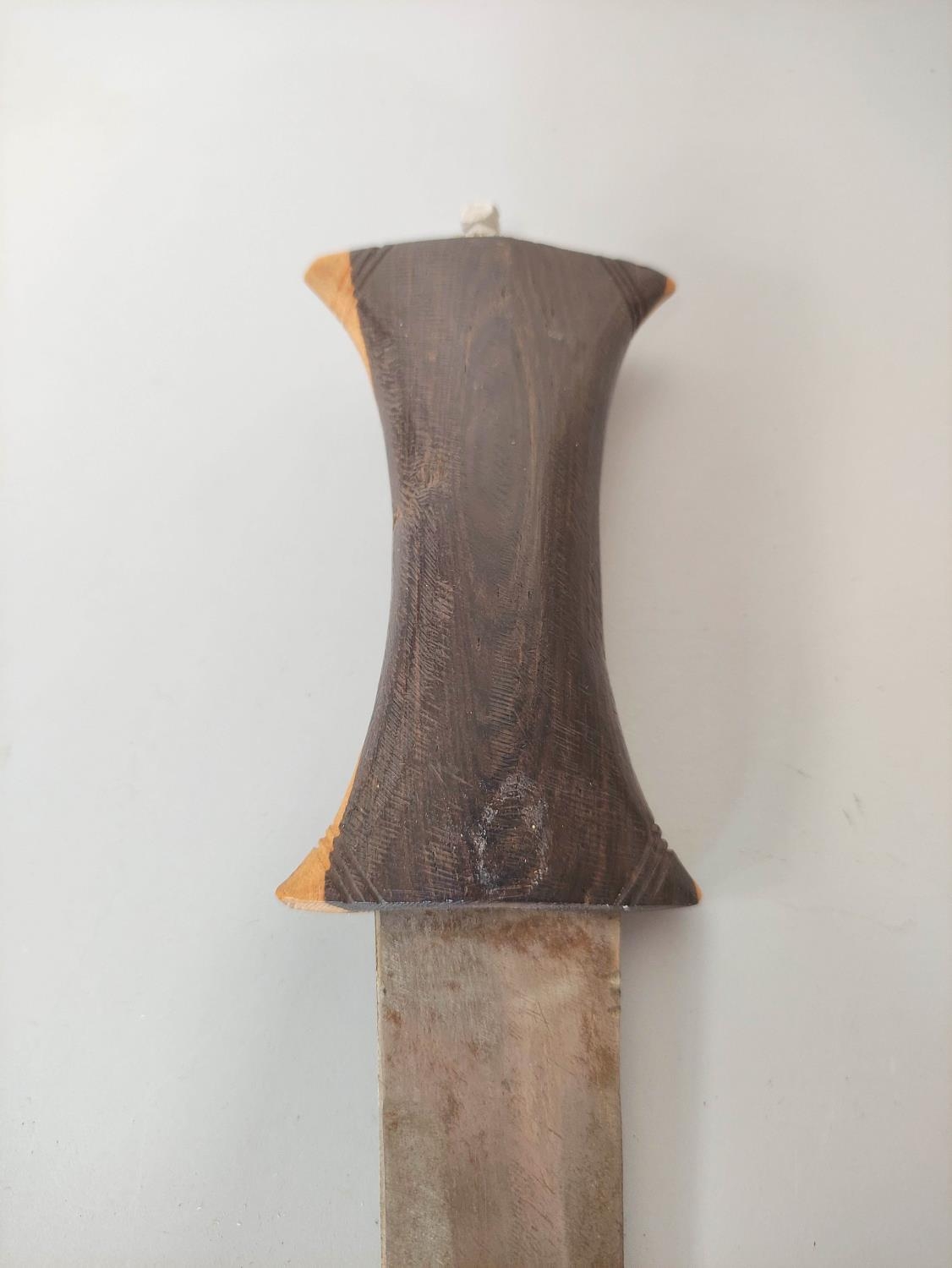 A Sudanese arm knife with tapering straight blade and carved wooden hilt. Contained in tooled - Image 4 of 6