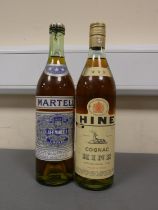 Hine three star cognac, Bottled circa 1970s, 70 proof, 24 fl ozs, with Martell very old pale cognac,