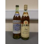 Hine three star cognac, Bottled circa 1970s, 70 proof, 24 fl ozs, with Martell very old pale cognac,