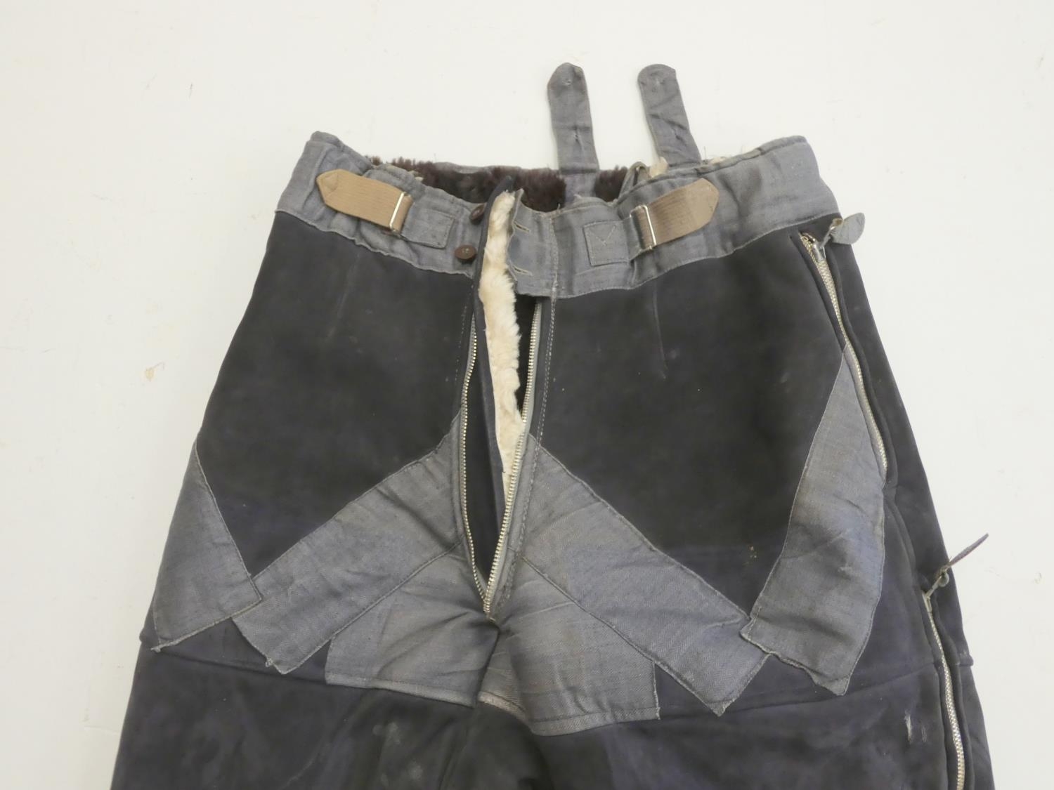 WW2 Third Reich German Luftwaffe Flying Suit ''Kanalhose'' Trousers, blue grey suede and herringbone - Image 2 of 7