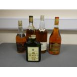 Five bottles of Brandy, To include three assorted bottles of Napoleon brandy, The Devolney bottled