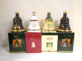 Four bottles of BELLS blended Scotch whisky to include Christmas 1992, 1993, 1998 and 2000, each 40%
