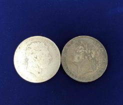 United Kingdom. George IV 1821 silver crown, and another George III crown. (2)