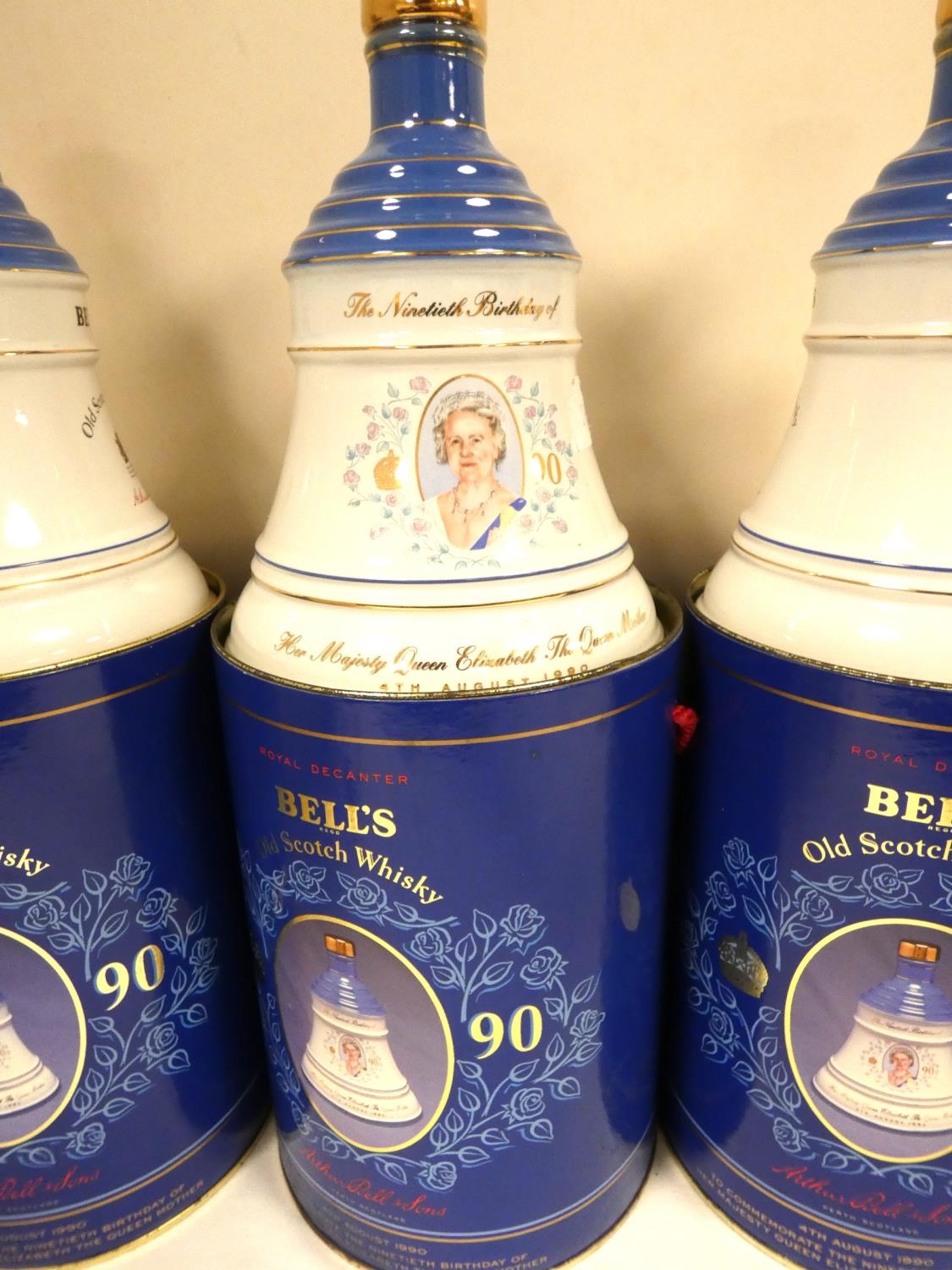 Five bottles of BELLS blended Scotch whisky 1990 to commemorate the 90th birthday of Her Majesty - Image 2 of 3