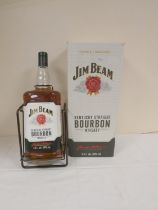 4.5litre bottle of JIM BEAM Kentucky straight Bourbon whiskey, boxed with pourer and on metal