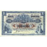 The Royal Bank of Scotland. One pound £1 banknote 15th October 1928, D Speed, hand signed by the