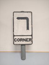 Rectangular cast iron ''Corner'' road sign. Original condition mounted to post. 52cm x 30.5cm