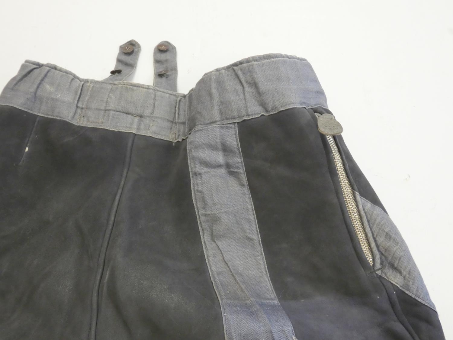 WW2 Third Reich German Luftwaffe Flying Suit ''Kanalhose'' Trousers, blue grey suede and herringbone - Image 4 of 7