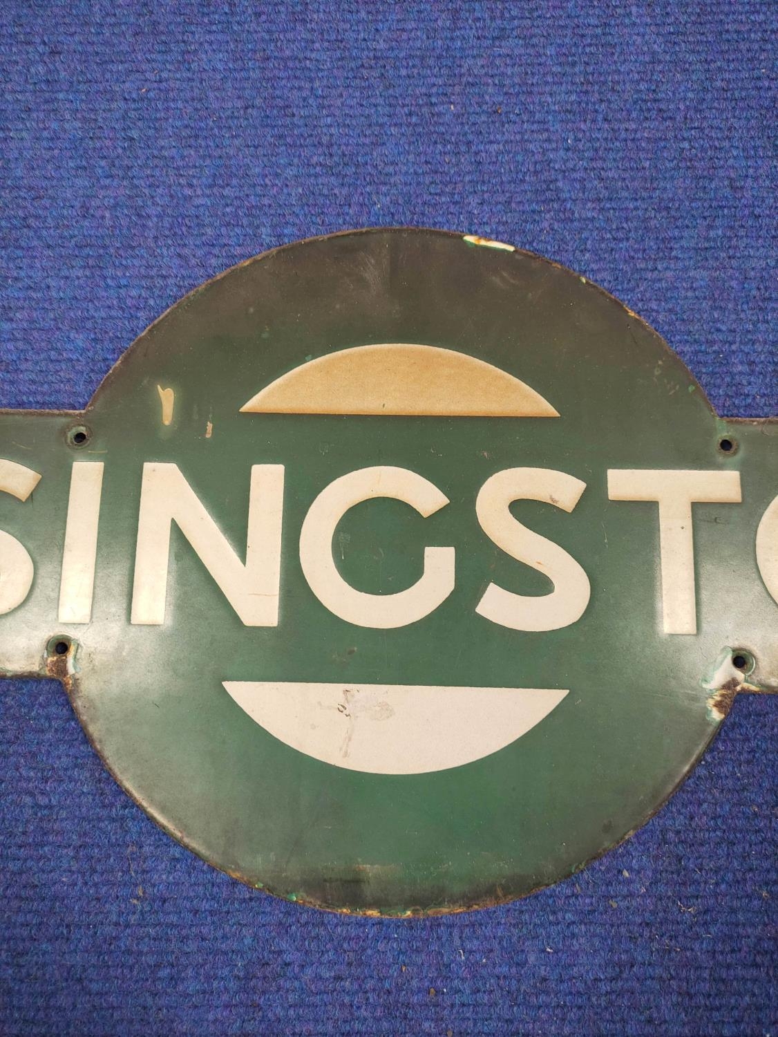 Southern Railways green and white enamel station sign 'Basingstoke'  33cm x 91.5cm. - Image 3 of 4