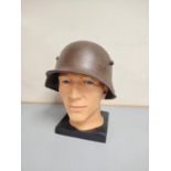 WW1 Imperial German M16 Stahlhelm Helmet with leather liner and original paint. Interior of helmet