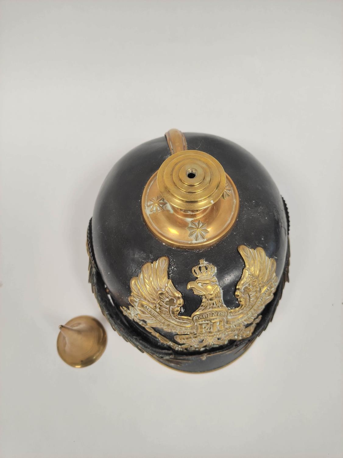 Imperial German Pickelhaube spiked officer's helmet model 1897. The helmet of black leather - Image 6 of 7