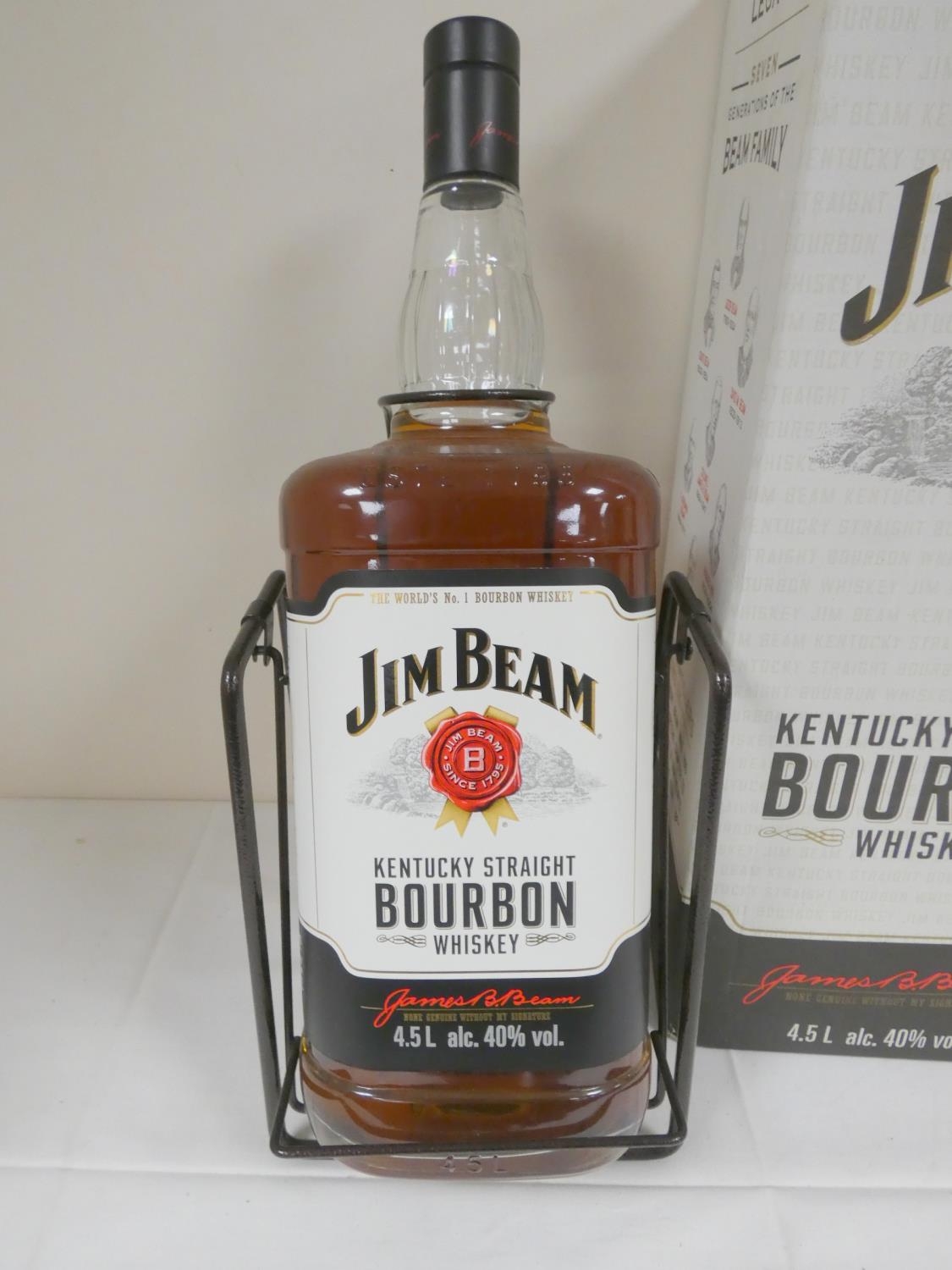 4.5litre bottle of JIM BEAM Kentucky straight Bourbon whiskey, boxed with pourer and on metal - Image 2 of 4