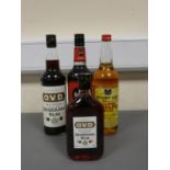 Four bottles of rum to include O.V.D old vatted Demerara rum, Bottled circa 1980s, Imported by