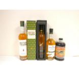 Four bottles of whisky to include PENDERYN Madeira Finish Welsh single malt whisky 46% abv. 70cl