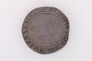 ENGLAND King James I (1603-1625) hammered silver shilling, mm thistle suggesting S2645 or S2646.