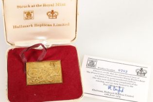 Hallmark Replicas Limited Universal Postage Union 1874-1974 PUC £1 one pound stamp ingot, struck