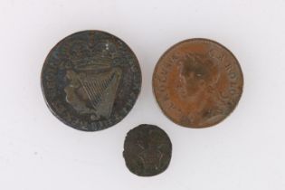 ENGLAND Charles I (1625-1649) farthing, Charles II (1660-1685) farthing 1672, and IRELAND William