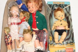 Rosebud Pebbles Flinstone doll (c.1965) boxed, a large pull string doll in green corduroy jacket,