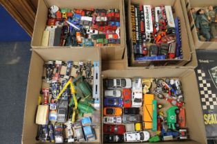 Large collection of playworn diecast model vehicles held across five large trays to include Dinky,