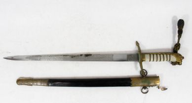 British Naval officer's dirk, the etched blade by Gieves with fouled anchor and GVI cypher, the