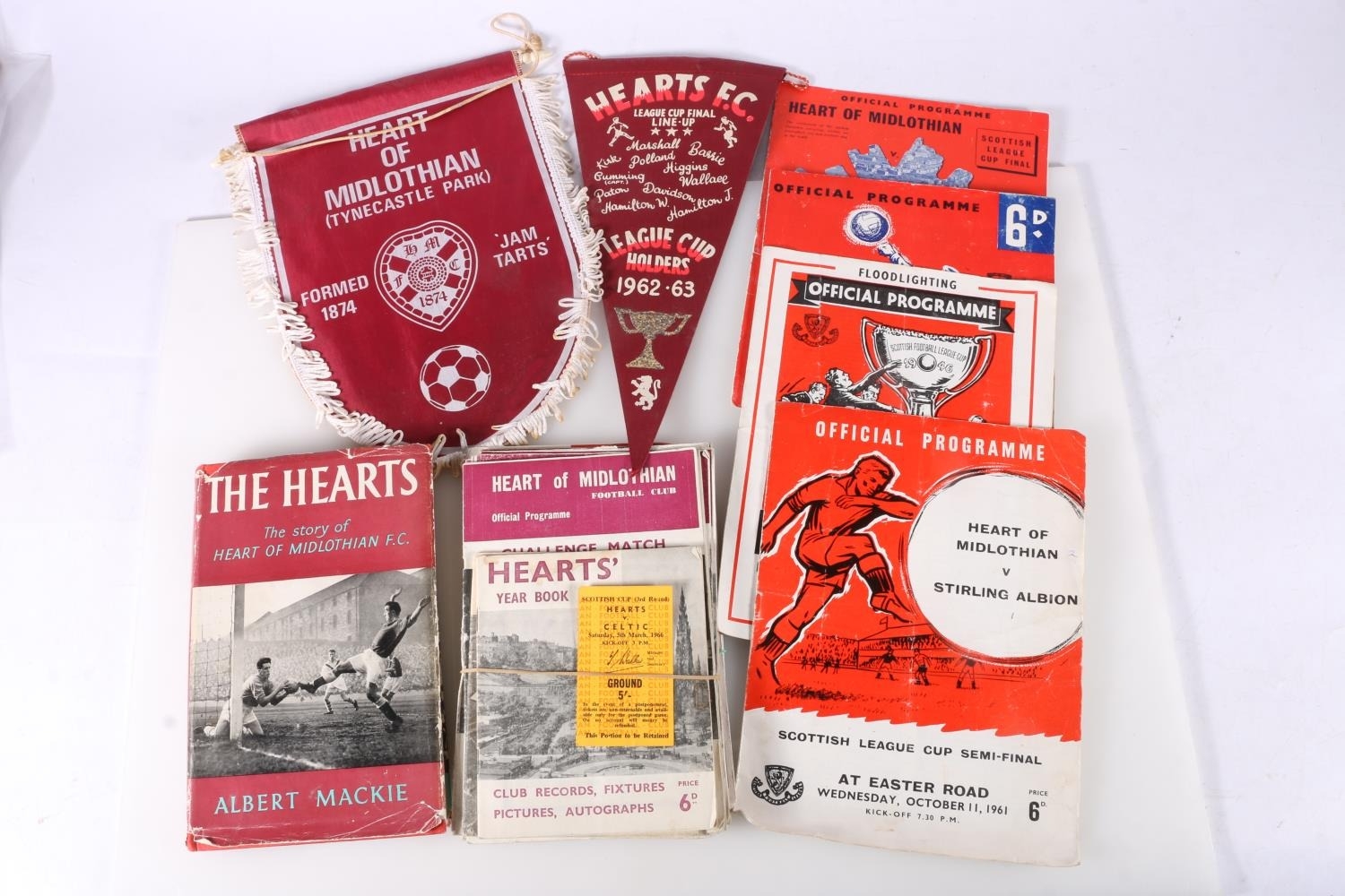 Heart of Midlothian Football Club memorabilia to include early 1960's programmes, 1960-1961 Hearts