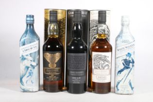 Five bottles of Game of Thrones limited edition whisky to include MORTLACH 15 year old 'Six