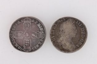 UNITED KINGDOM King William III (1694-1702) silver shilling 1696 C below bust for Chester mint S3499