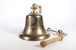 Masonic interest, a large heavy brass bell in the manner of a ships bell with incised star and bugle