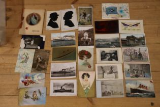 A collection of over 300 postcards to include two silhouette portrait cards by Rex, SS King