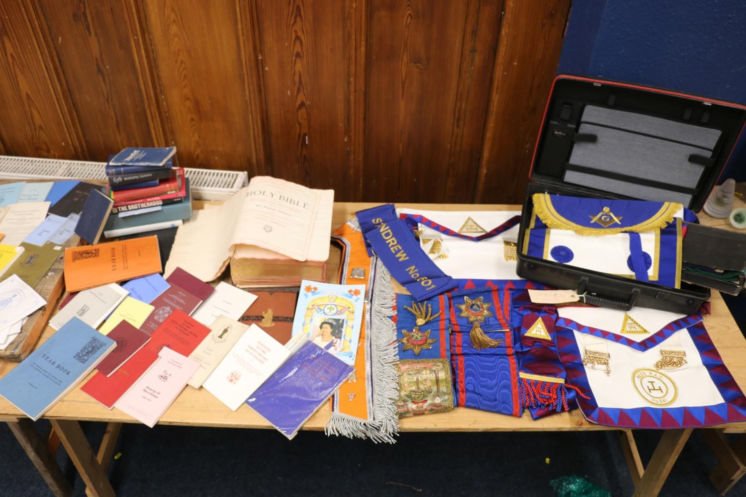 Masonic interest, a group of Masonic aprons and sashes including British Order of Ancient Free