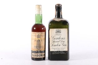 SANDEMAN ruby port, no abv. or vol. stated, half size bottle, and GORDONS Special Dry London gin, no
