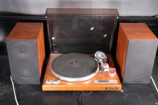 Dual CS5000 turntable with a pair of Mordaunt-Short speakers and a Ortofon Stylus 78.