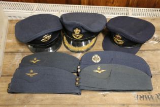 Royal Air Force blue cloth side caps, one penned to the interior 'W/O SWINTON 1118716' another 'F/LT